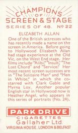 1934 Gallaher Park Drive Champions of Screen & Stage #22 Elizabeth Allan Back