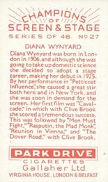 1934 Gallaher Park Drive Champions of Screen & Stage #27 Diana Wynyard Back