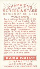 1934 Gallaher Park Drive Champions of Screen & Stage #29 Wendy Barrie Back
