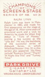 1934 Gallaher Park Drive Champions of Screen & Stage #31 Ralph Lynn Back