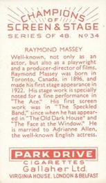 1934 Gallaher Park Drive Champions of Screen & Stage #34 Raymond Massey Back