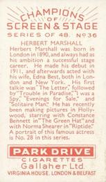 1934 Gallaher Park Drive Champions of Screen & Stage #36 Herbert Marshall Back
