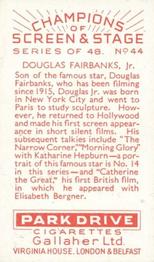 1934 Gallaher Park Drive Champions of Screen & Stage #44 Douglas Fairbanks Jr. Back
