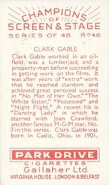 1934 Gallaher Park Drive Champions of Screen & Stage #46 Clark Gable Back