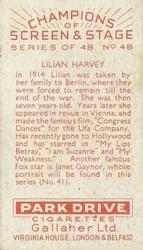 1934 Gallaher Park Drive Champions of Screen & Stage #48 Lilian Harvey Back
