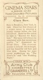 1934 Cavanders Army Club Cigarettes Cinema Star #25 Clara Bow Back