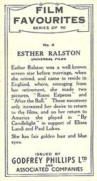 1934 Godfrey Phillips Film Favourites #4 Esther Ralston Back