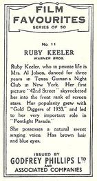 1934 Godfrey Phillips Film Favourites #11 Ruby Keeler Back