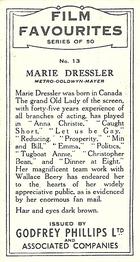 1934 Godfrey Phillips Film Favourites #13 Marie Dressler Back
