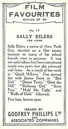 1934 Godfrey Phillips Film Favourites #17 Sally Eilers Back