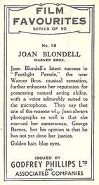 1934 Godfrey Phillips Film Favourites #18 Joan Blondell Back