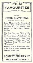 1934 Godfrey Phillips Film Favourites #30 Jessie Matthews Back