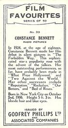 1934 Godfrey Phillips Film Favourites #33 Constance Bennett Back