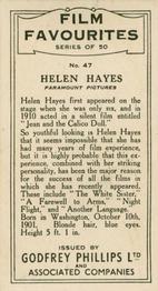 1934 Godfrey Phillips Film Favourites #47 Helen Hayes Back