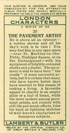 1934 Lambert & Butler London Characters #20 The Pavement Artist Back