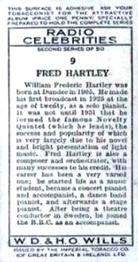 1935 Wills's Radio Celebrities (Second Series) #9 Fred Hartley Back