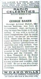 1935 Wills's Radio Celebrities (Second Series) #18 George Baker Back