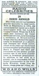 1935 Wills's Radio Celebrities (Second Series) #24 Doris Arnold Back