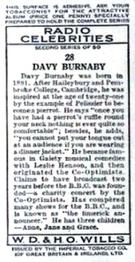 1935 Wills's Radio Celebrities (Second Series) #28 Davy Burnaby Back