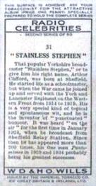 1935 Wills's Radio Celebrities (Second Series) #31 Stainless Stephen Back