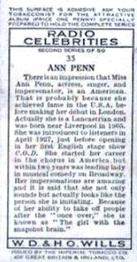 1935 Wills's Radio Celebrities (Second Series) #35 Ann Penn Back