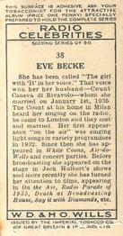 1935 Wills's Radio Celebrities (Second Series) #38 Eve Becke Back
