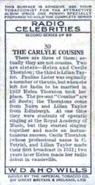 1935 Wills's Radio Celebrities (Second Series) #50 The Carlyle Cousins Back
