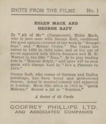 1934 Godfrey Phillips Shots from the Films #1 Helen Mack / George Raft Back