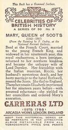1935 Carreras Celebrities of British History #9 Mary, Queen of Scots Back