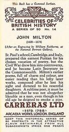 1935 Carreras Celebrities of British History #14 John Milton Back