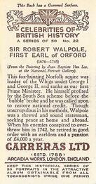 1935 Carreras Celebrities of British History #22 Sir Robert Walpole, First Earl of Orford Back