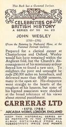 1935 Carreras Celebrities of British History #23 John Wesley Back