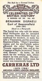 1935 Carreras Celebrities of British History #43 Benjamin Disraeli - Earl of Beaconsville Back