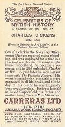 1935 Carreras Celebrities of British History #47 Charles Dickens Back