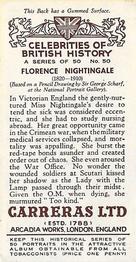 1935 Carreras Celebrities of British History #50 Florence Nightingale Back