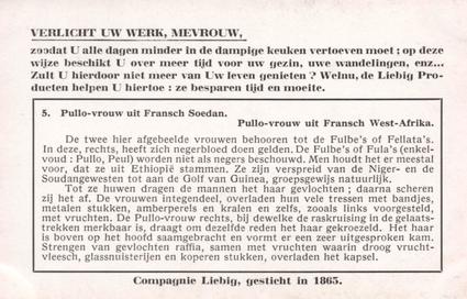 1938 Liebig Zonderlinge Kapsels (Women's Hairstyles) (Dutch Text) (F1380, S1340) #5 Pullo-vrouw uit Fransch Soedan / Pullo-vrouw uit Fransch West-Afrika Back
