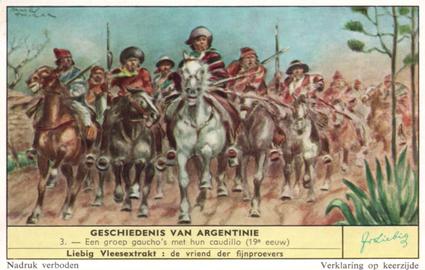 1959 Liebig Geschiedenis van Argentinie (History of Argentina) (Dutch Text) (F1711, S1717) #3 Een groep gaucho's met hun caudille (19 eauw) Front