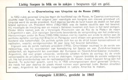 1959 Liebig Geschiedenis van Argentinie (History of Argentina) (Dutch Text) (F1711, S1717) #4 Overwinning van Urquiza de Rosas (1852) Back
