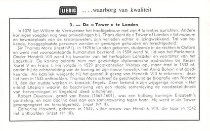 1960 Liebig Staatsgevangenissen en hun beroemde gasten (National Prisons and Celebrated Historical Prisoners) (Dutch Text) (F1739, S1735) #3 De Tower te London Back