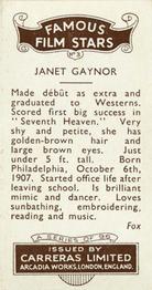 1935 Carreras Famous Film Stars #3 Janet Gaynor Back