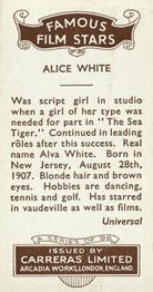 1935 Carreras Famous Film Stars #30 Alice White Back