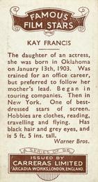 1935 Carreras Famous Film Stars #40 Kay Francis Back