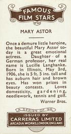1935 Carreras Famous Film Stars #60 Mary Astor Back