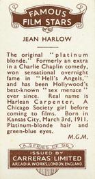 1935 Carreras Famous Film Stars #65 Jean Harlow Back