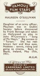 1935 Carreras Famous Film Stars #66 Maureen O'Sullivan Back