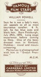 1935 Carreras Famous Film Stars #82 Myrna Loy / William Powell Back