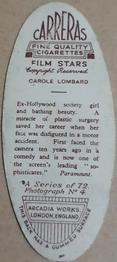 1934 Carreras Film Stars #4 Carole Lombard Back