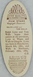 1934 Carreras Film Stars #16 Ralph Lynn / Tom Walls Back