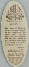 1934 Carreras Film Stars #17 Clive Brook Back