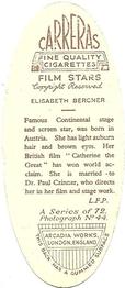 1934 Carreras Film Stars #44 Elisabeth Bergner Back